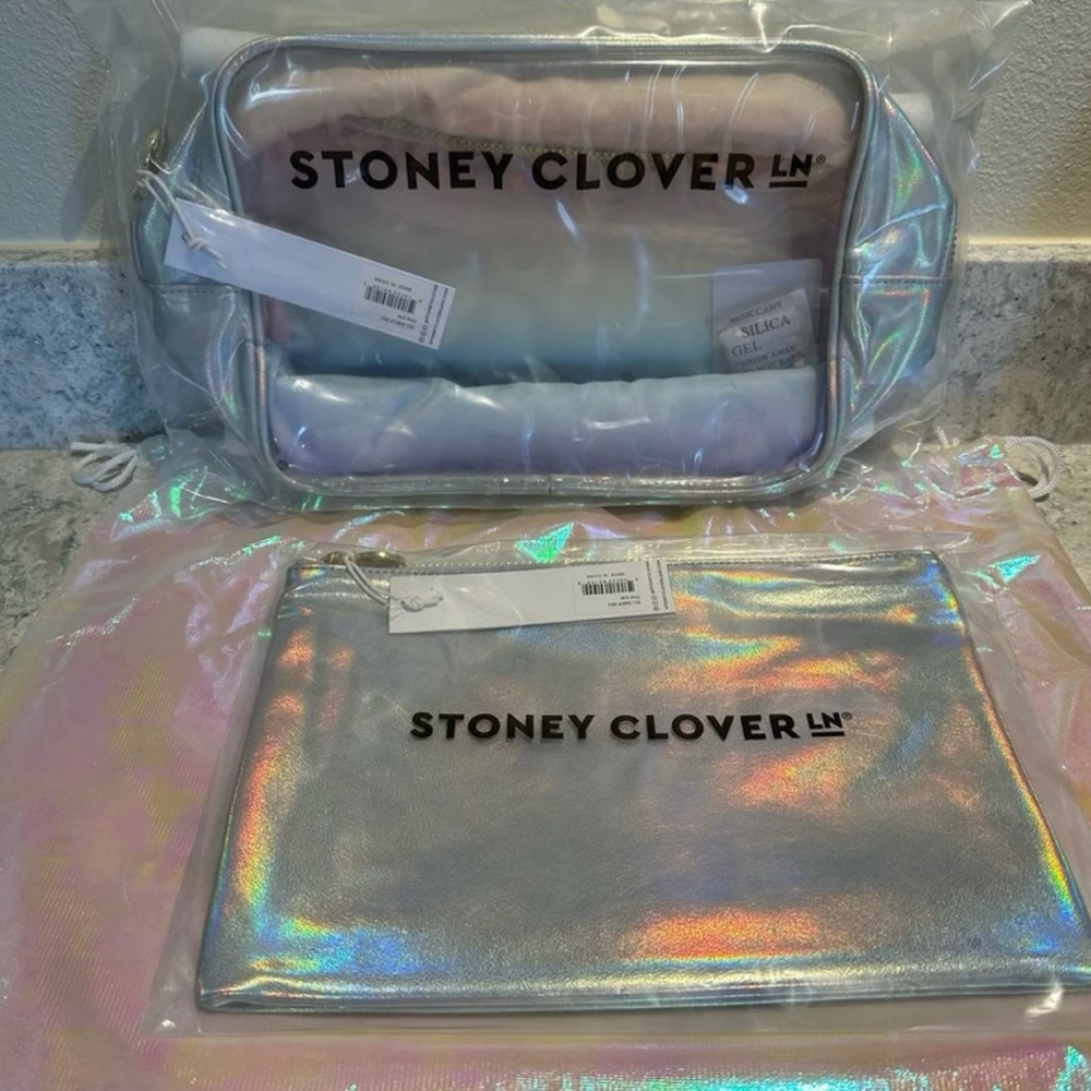 Bnwt SCL shimmer clear and flat pouch